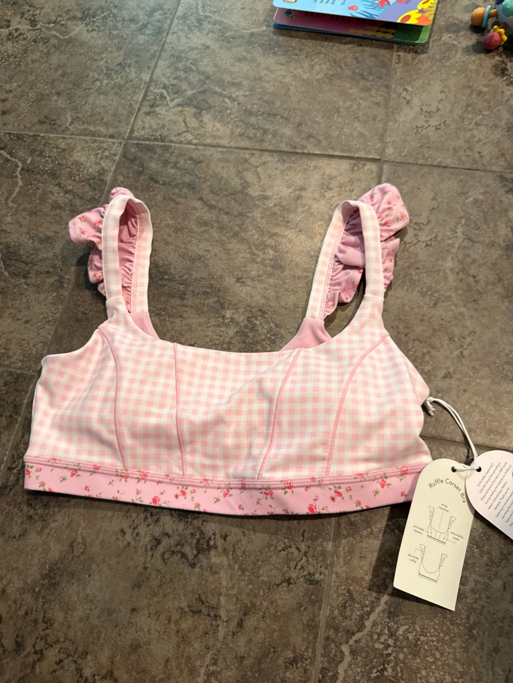 🌶️Pink Gingham Ruffle corset Strap Bra